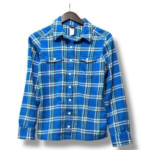 Patagonia Womens Blue Plaid Flannel‎ Button-Up Shirt Size 2 Gorpcore Western